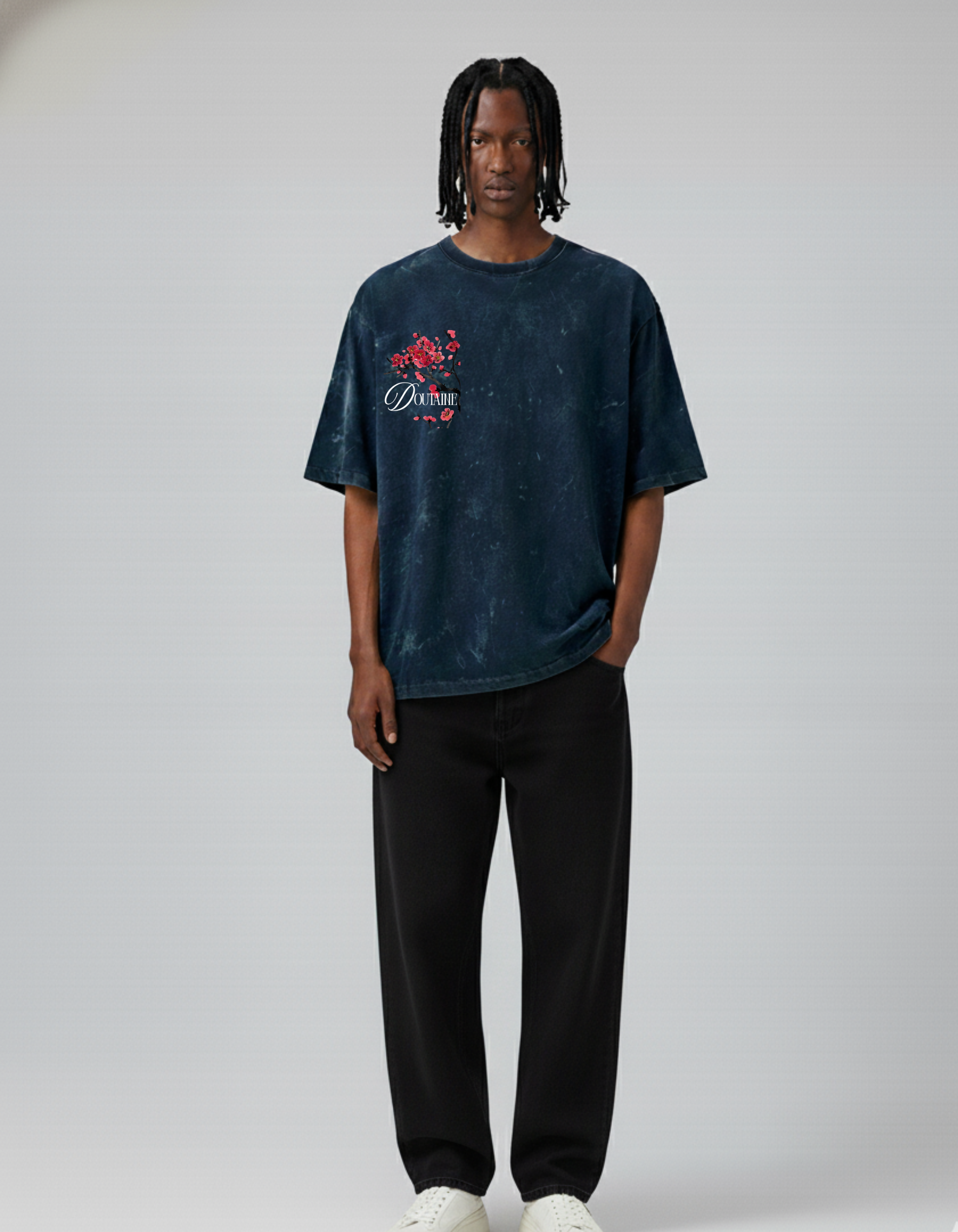 Zen Bloom-Acid Wash Oversized T-shirt - D O U T A I N E