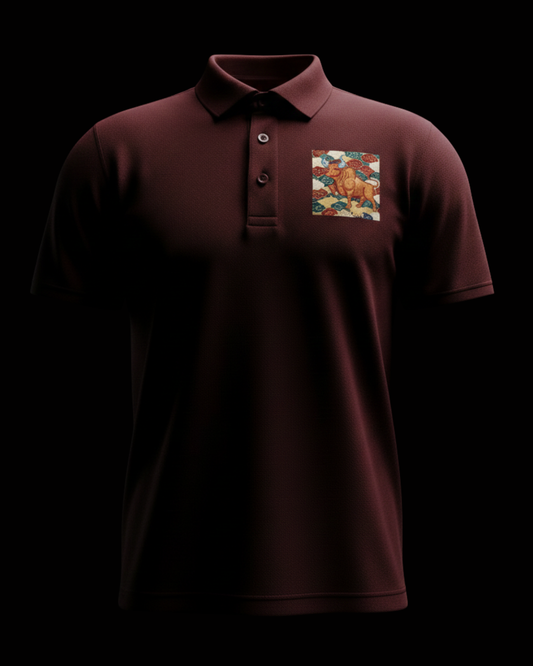 Heritage Ox Art Polo T-Shirt – Maroon Airtex Cotton