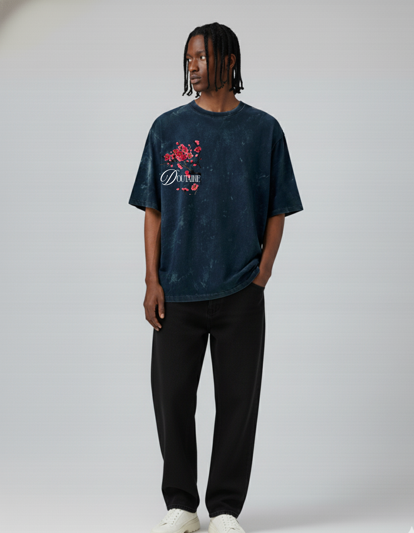 Zen Bloom-Acid Wash Oversized T-shirt - D O U T A I N E
