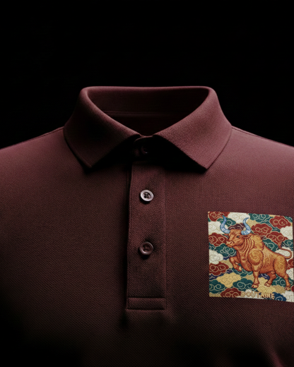 Heritage Ox Art Polo T-Shirt – Maroon Airtex Cotton