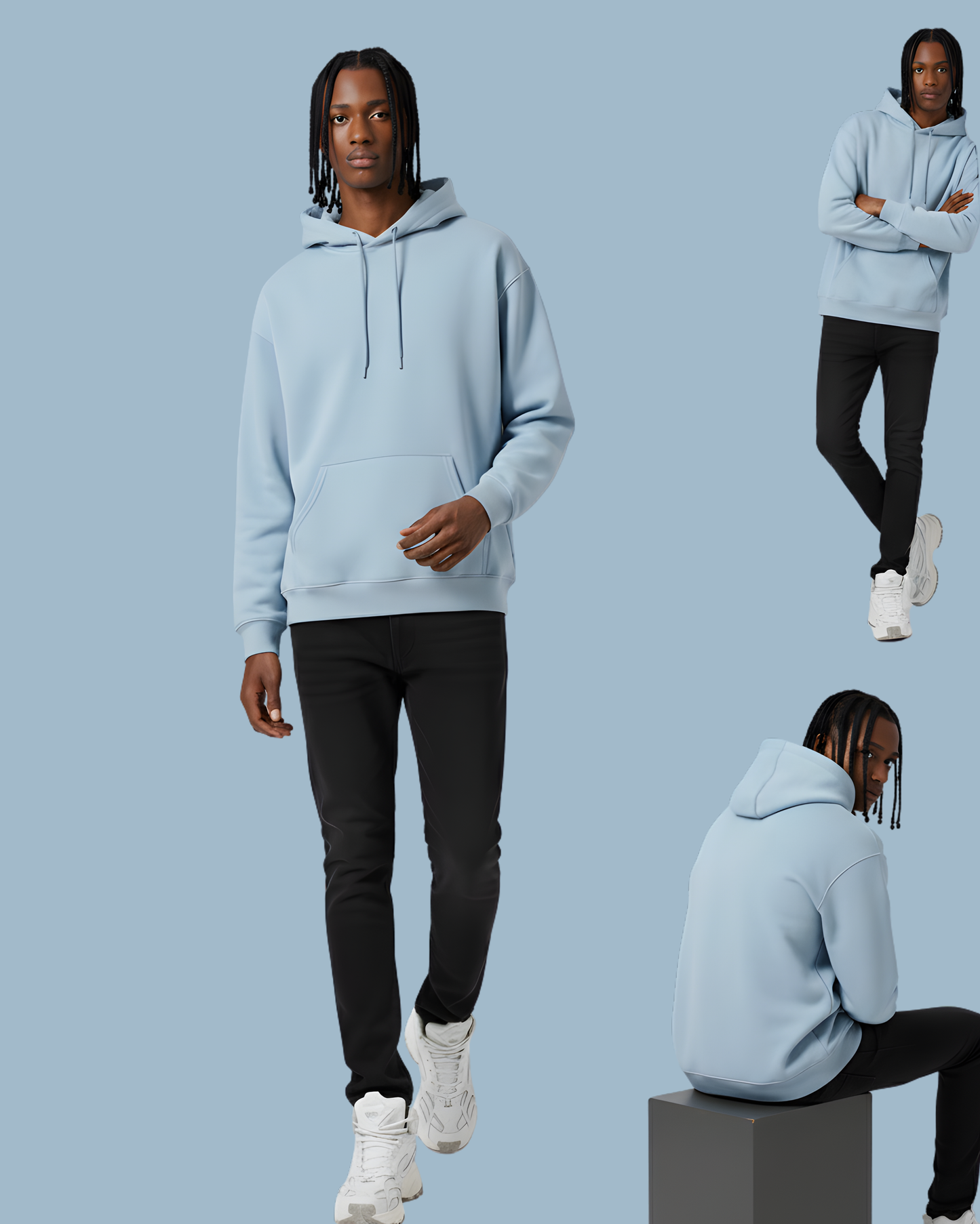 Baby Blue Minimal Hoodie – Premium Heavyweight Regular Fit - D O U T A I N E