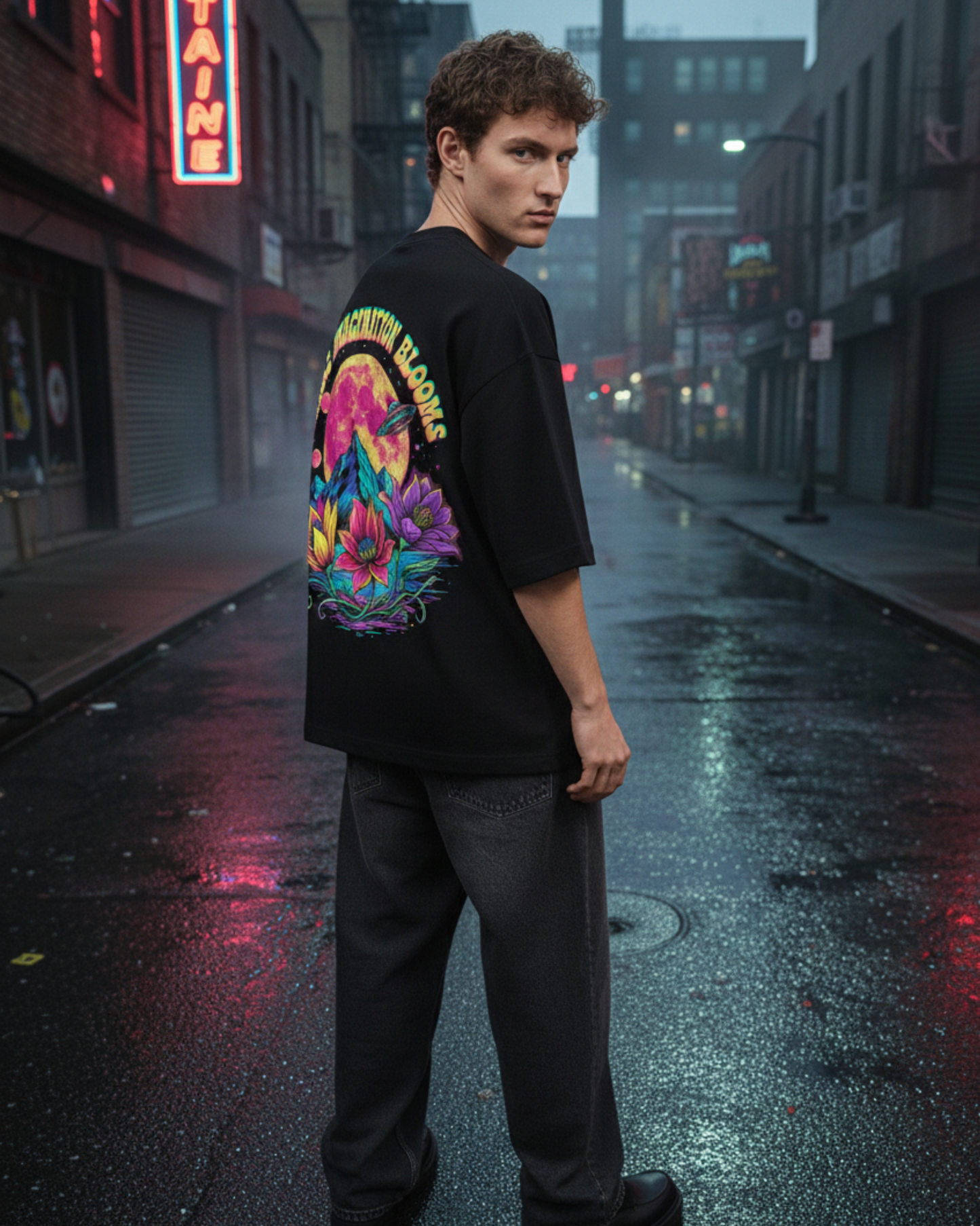 Astral Bloom Graphic Oversized T-Shirt