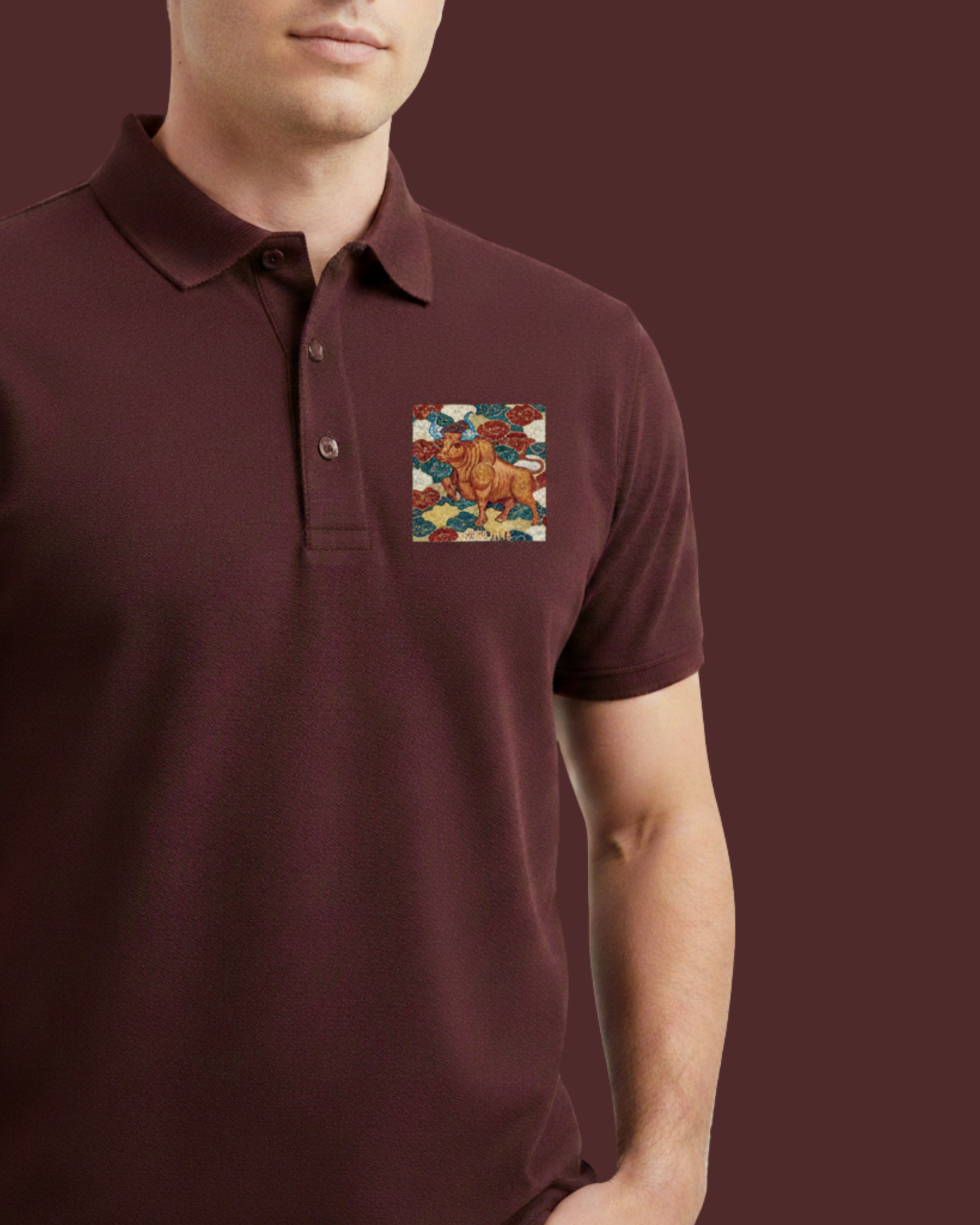 Heritage Ox Art Polo T-Shirt – Maroon Airtex Cotton