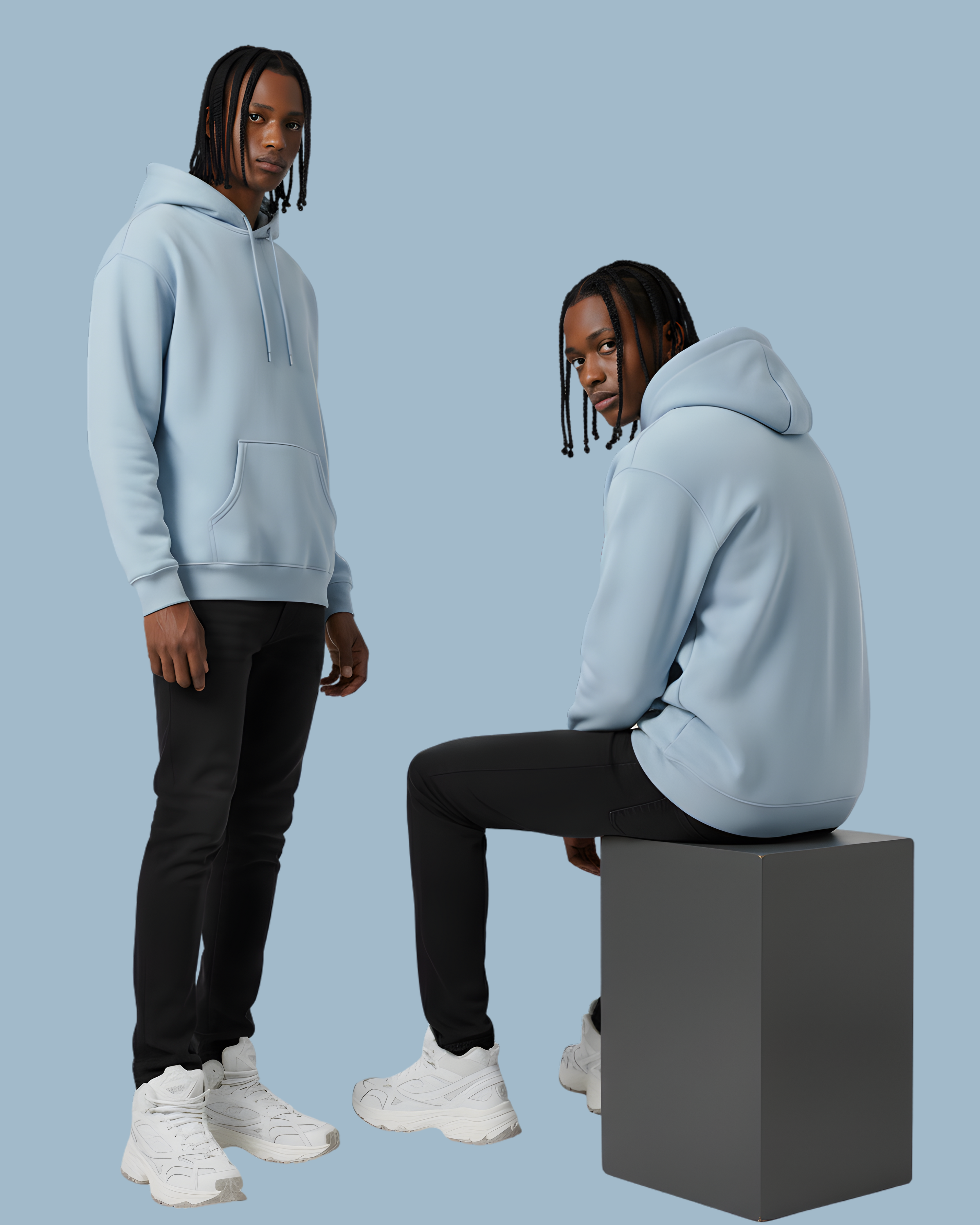 Baby Blue Minimal Hoodie – Premium Heavyweight Regular Fit - D O U T A I N E