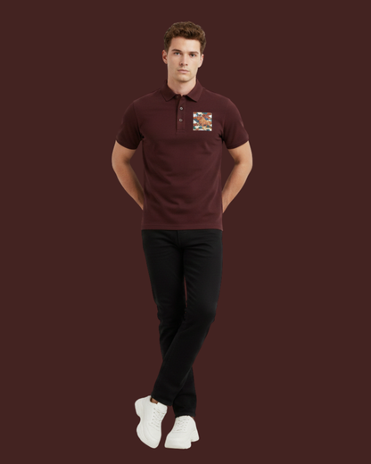 Heritage Ox Art Polo T-Shirt – Maroon Airtex Cotton