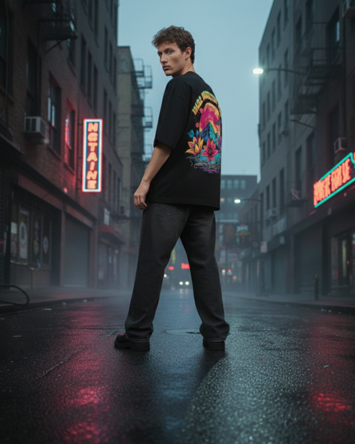 Astral Bloom Graphic Oversized T-Shirt