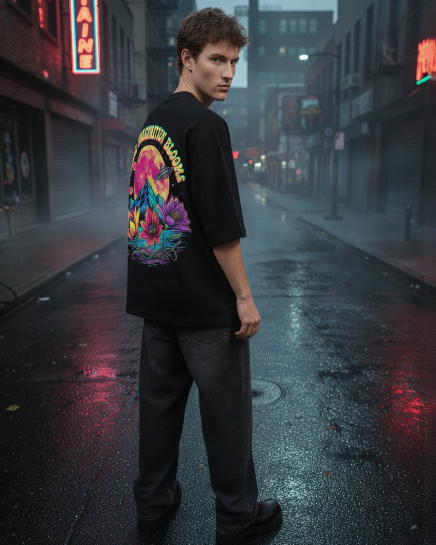 Astral Bloom Graphic Oversized T-Shirt